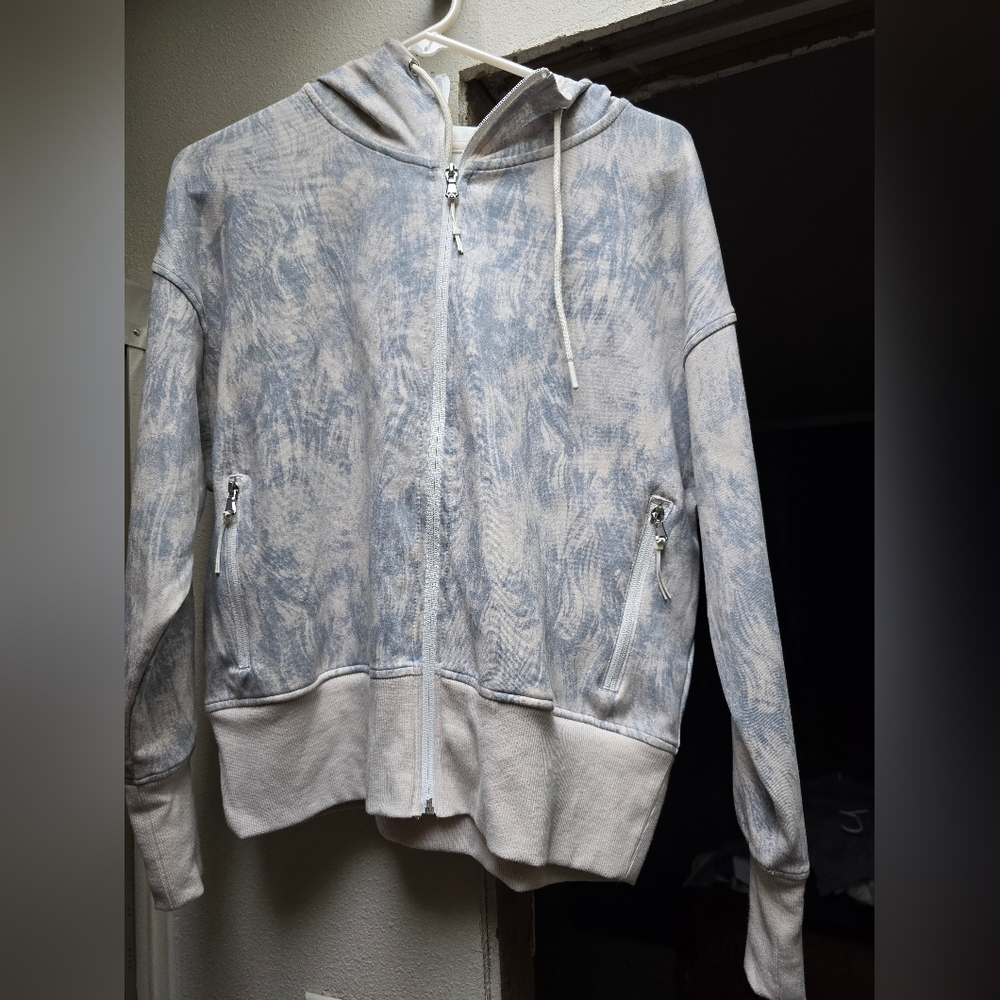Old Navy Blue and White Hooded Zip-Up Jacket